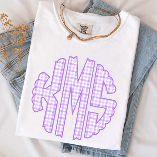 Lilac Gingham Comfort Color Monogram Graphic Tee
