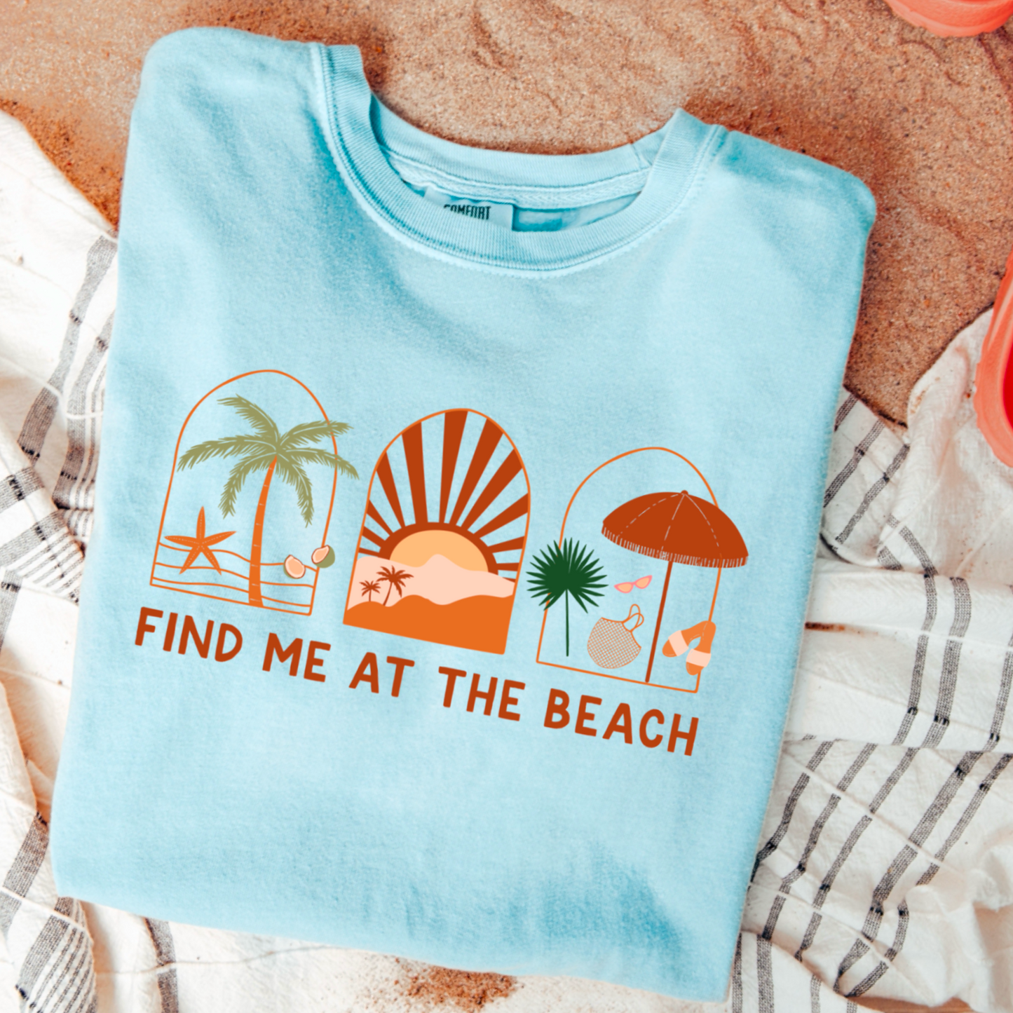 Find Me At The Beach Beach Comfort Color Graphic Tee As Pictured Is Chambray