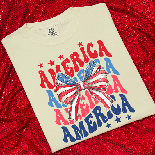 America Stacked Coquette  Comfort Color Graphic Tee