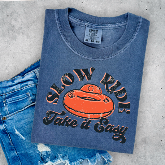 Slow Ride Take It Easy Comfort Color Graphic Tee As Pictured Is Denim