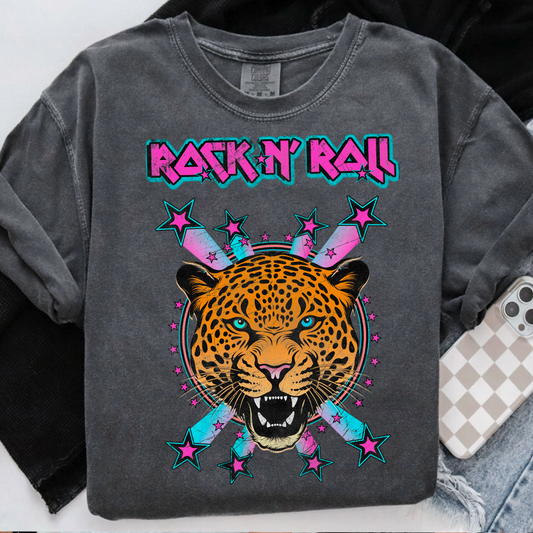 Rock And Roll Leopard Comfort Color Graphic Tee