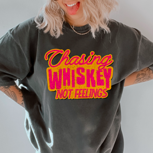 Chasing Whiskey Not Feelings  Comfort Color Graphic Tee