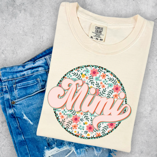 Mimi  Floral Frame Comfort Color Graphic Tee