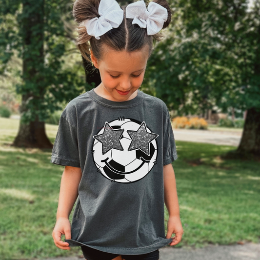 Youth Preppy Soccer Face Comfort Color Graphic Tee