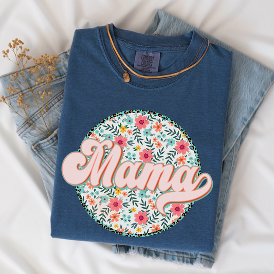 Mama Floral Frame Comfort Color Graphic Tee