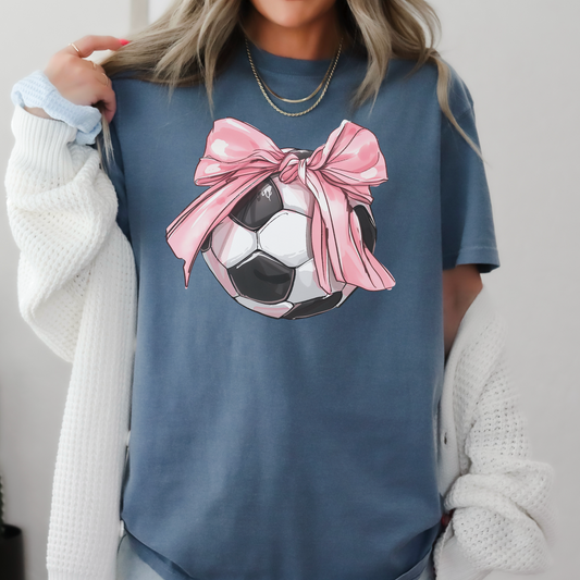 Soccer Coquette Bow Comfort Color Graphic Tee