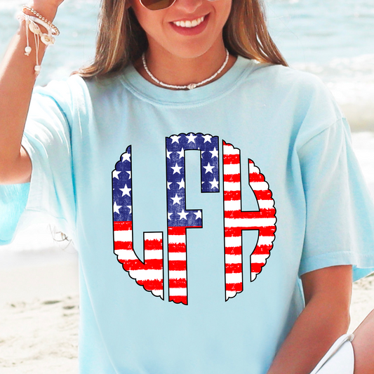 4th Of July  Comfort Color Monogram Graphic Tee