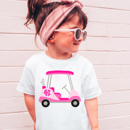Youth Pink Golfcart  Monogram Comfort Color Graphic Tee