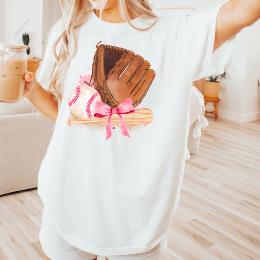 Baseball  Coquette Bow Comfort Color Graphic Tee