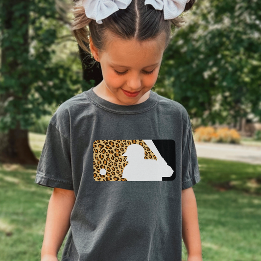 Leopard Baseball  Youth Comfort Color Graphic Tee