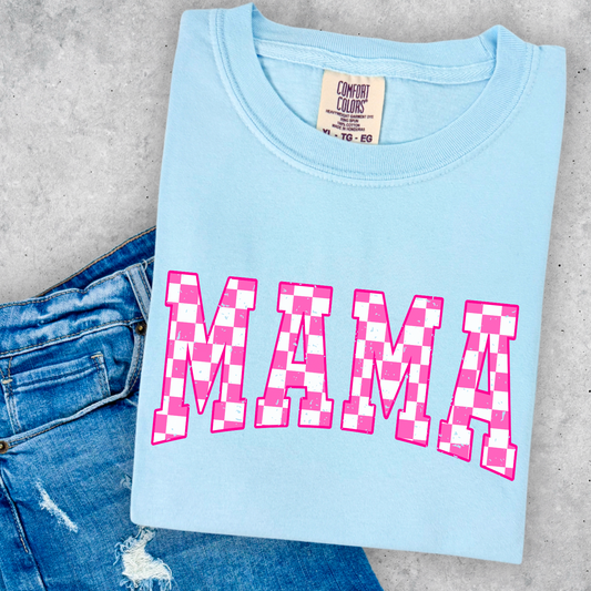 Mama Pink Checked Comfort Color Graphic Tee
