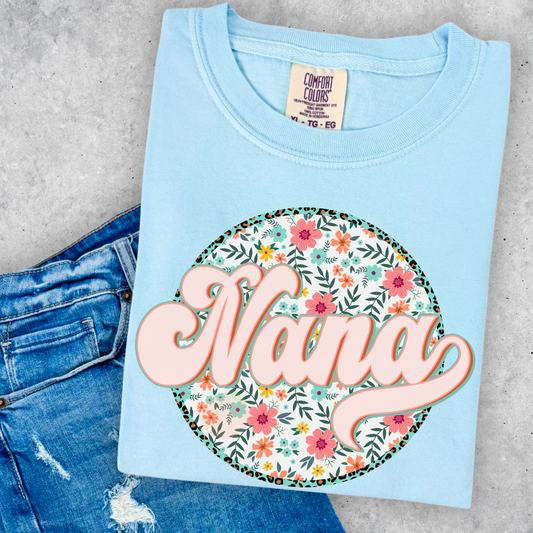 Nana Floral Frame Comfort Color Graphic Tee