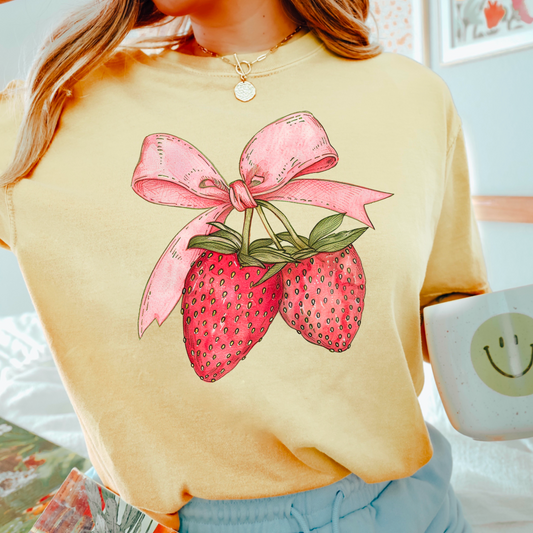 Strawberry  Coquette Comfort Color Graphic Tee