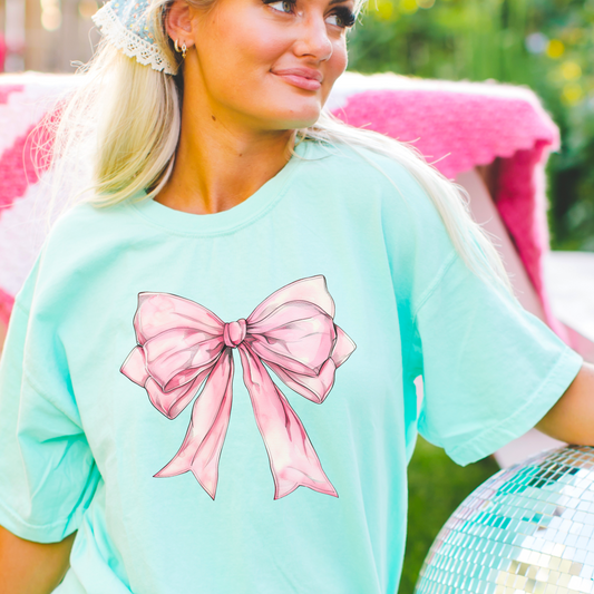 Pink Coquette Bow Comfort Color Graphic Tee