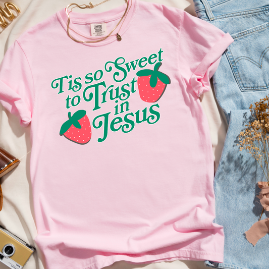 Tis So Sweet To Trust In Jesus Comfort Color Graphic Tee