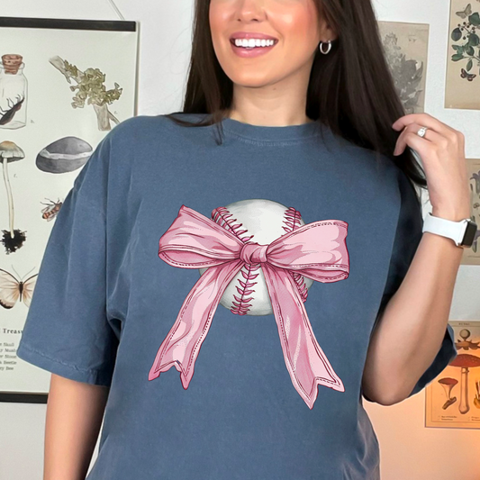 Baseball Coquette Bow Comfort Color Graphic Tee
