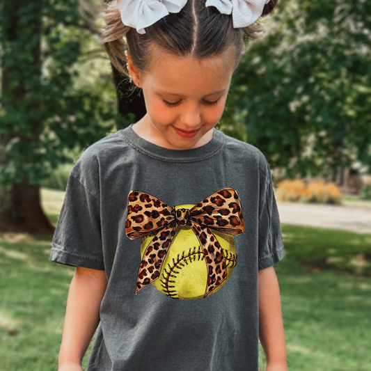 Cheetah Softball Coquette Youth Comfort Color Graphic Tee