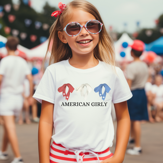 American Girly Coquette Bow Trio Youth Comfort Color Graphic Tee