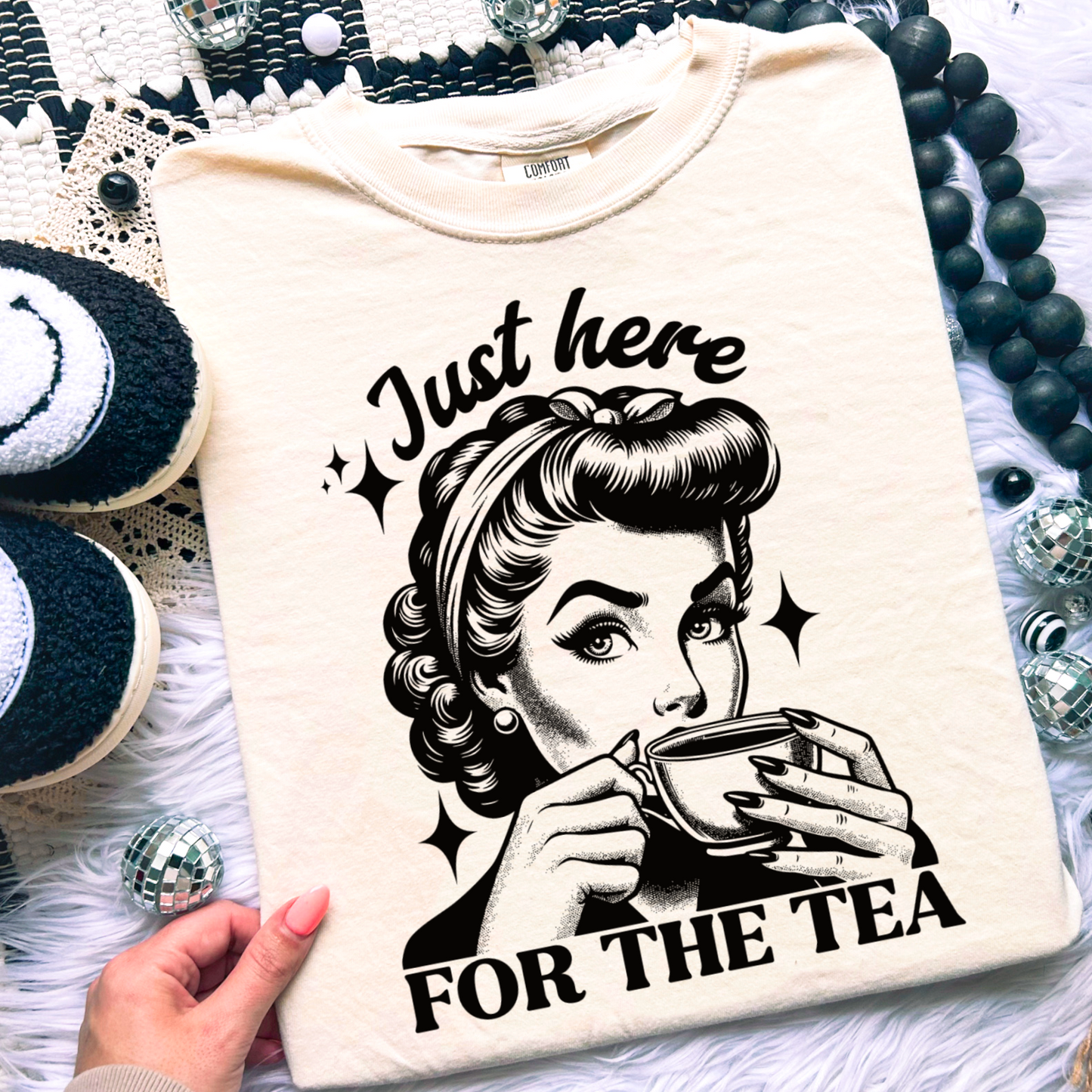 Just Here For The Tea Comfort Color Graphic Tee As Pictured Is Ivory