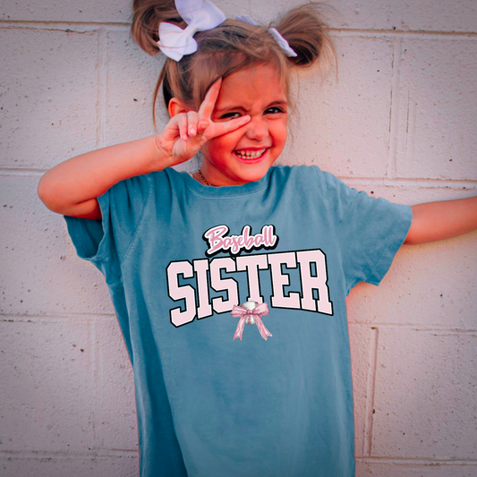 Baseball Sister Coquette Youth Comfort Color Graphic Tee