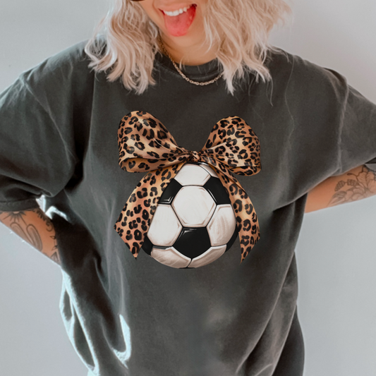 Soccer Coquette Cheetah Bow Comfort Color Graphic Tee