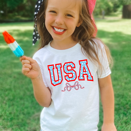 Youth 4th Of USA  Coquette  Bow Comfort Color Graphic Tee