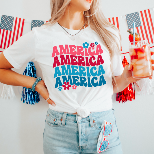 America Floral Comfort Color Graphic Tee