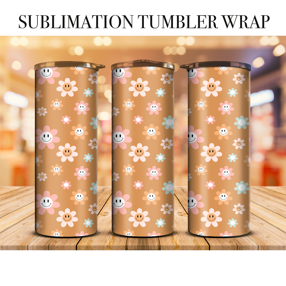 Boho Smiley Flowers Sublimation Tumbler Wrap