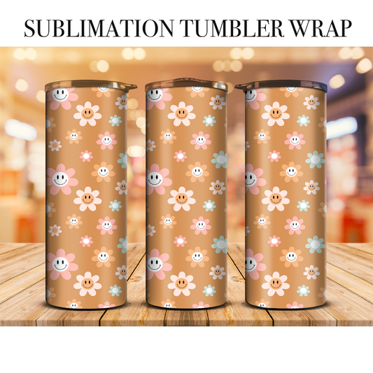 Boho Smiley Flowers Sublimation Tumbler Wrap