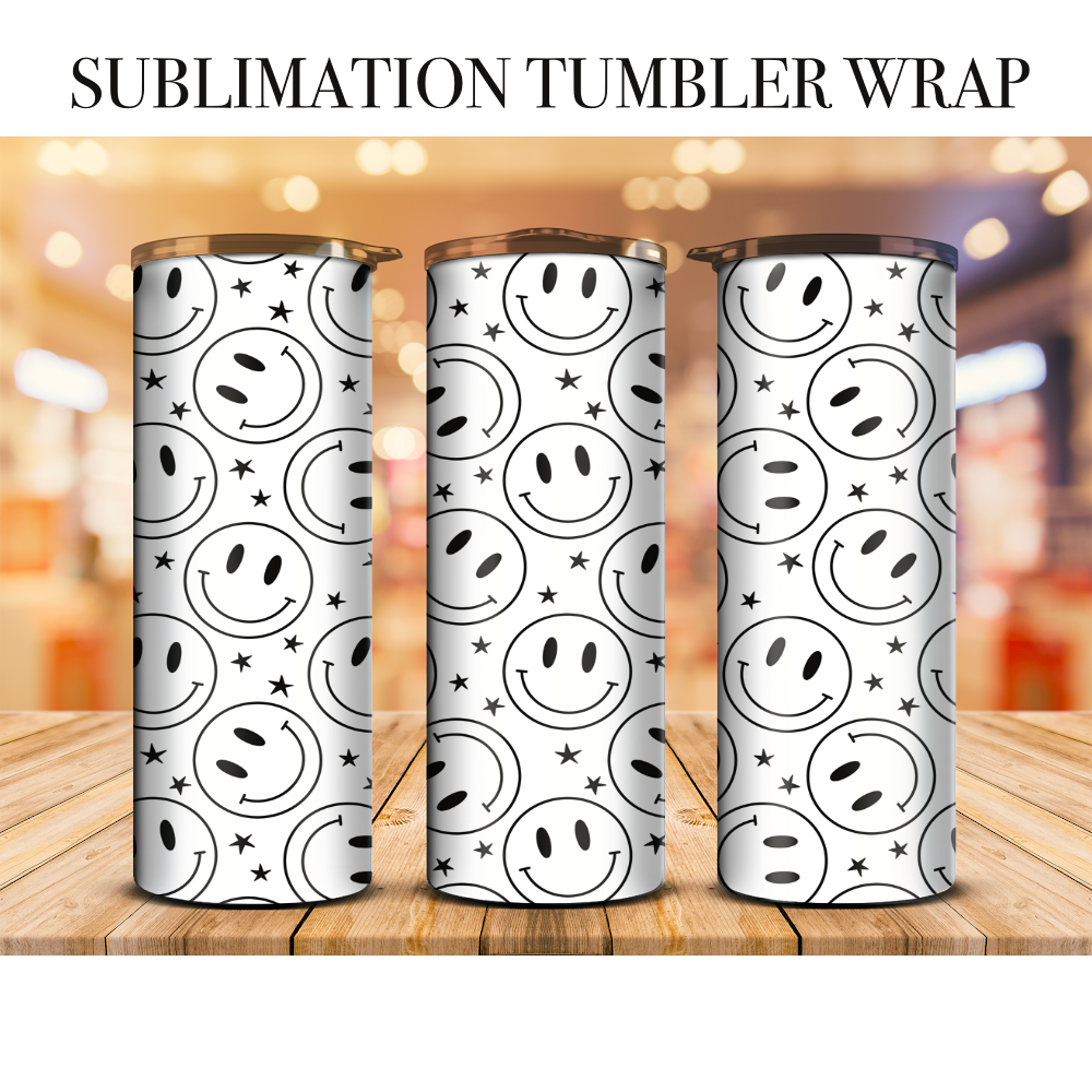 Preppy Black And White Smiley Sublimation Tumbler Wrap