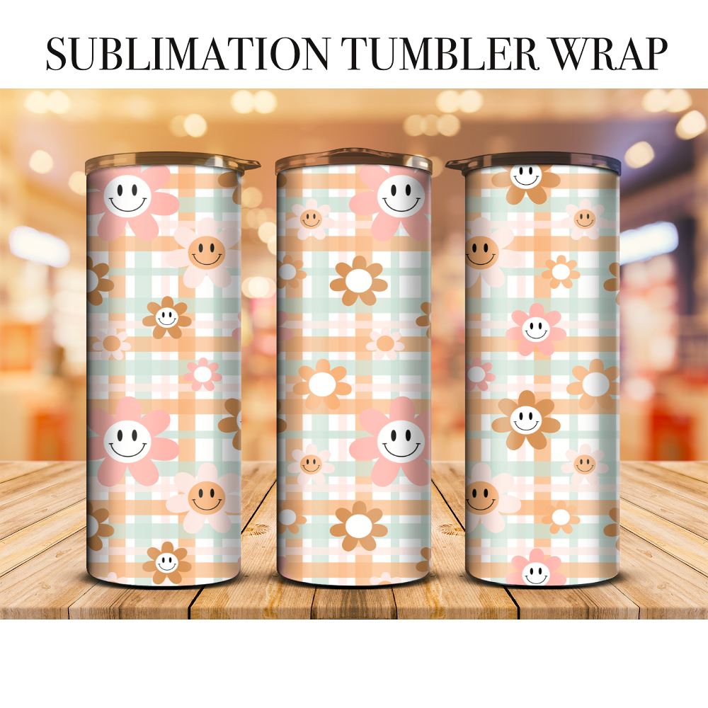 Retro Smiley Pastel Flower Sublimation Tumbler Wrap
