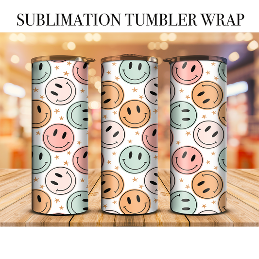 Preppy Pastel Smile Sublimation Tumbler Wrap