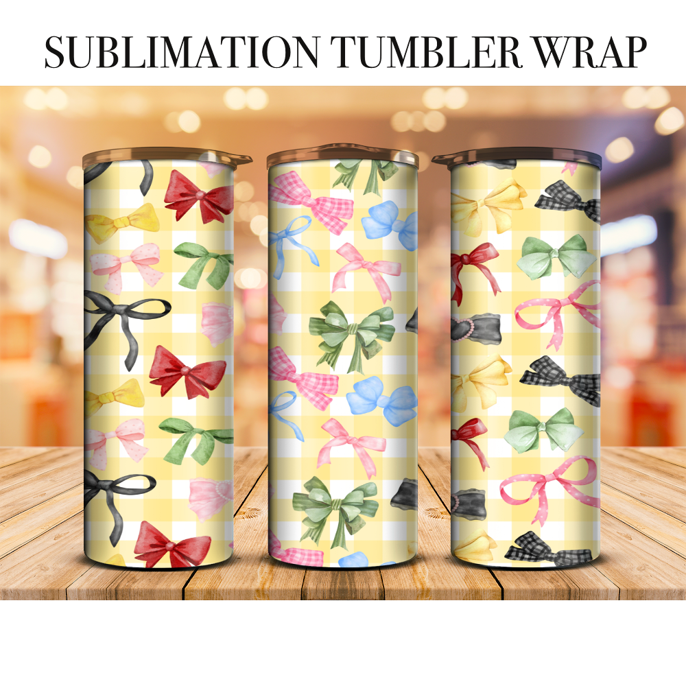 Gingham Bows Sublimation Tumbler Wrap