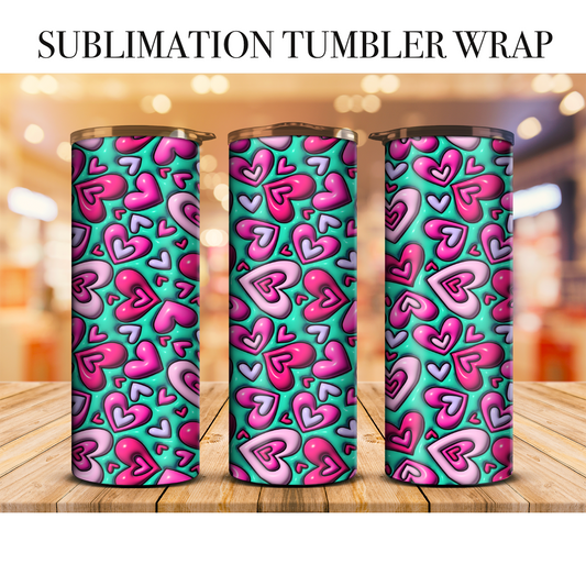 3d Hearts Sublimation Tumbler Wrap