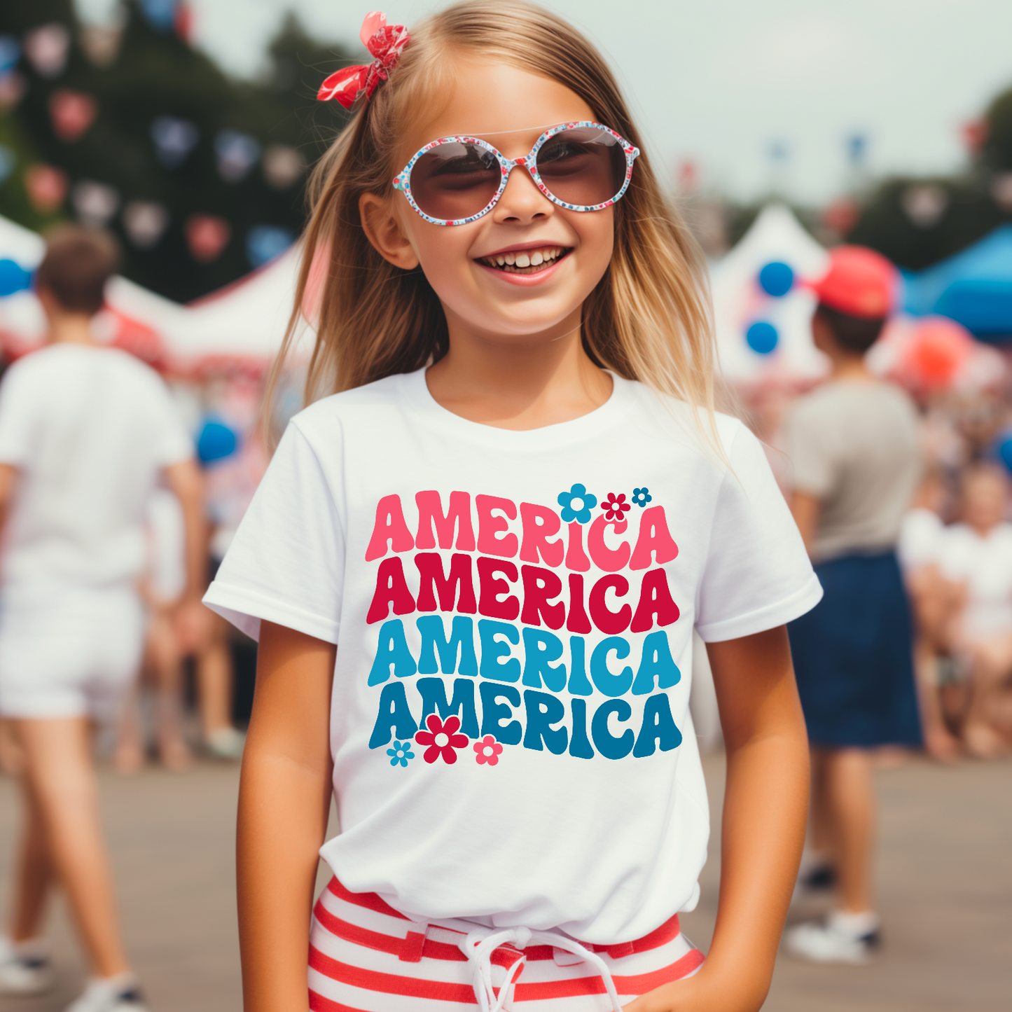 America Floral  Youth Comfort Color Graphic Tee