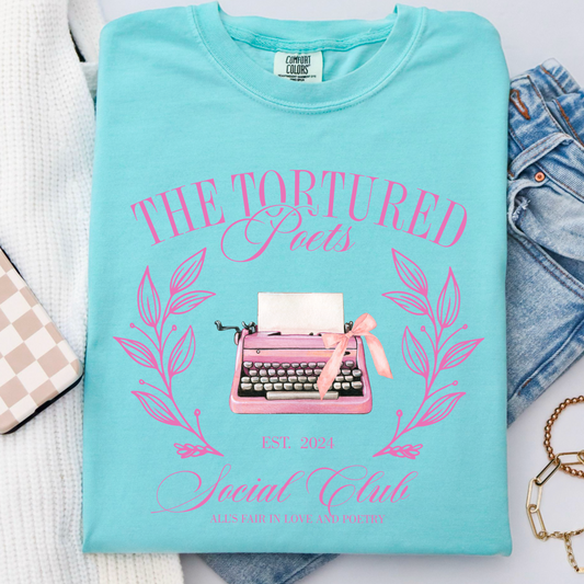 Pink TP Typewriter Comfort Color Graphic Tee As Pictured Is  Lagoon Blue