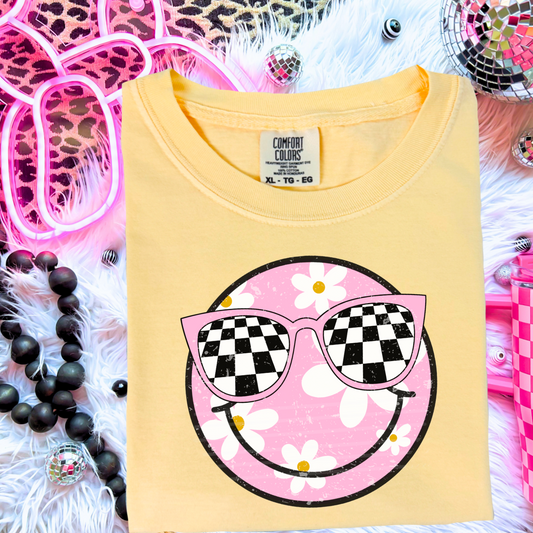 Preppy Face Checkered Glasses Comfort Color Graphic Tee