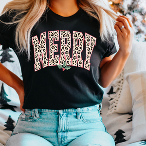 Leopard Merry Christmas Graphic Tee