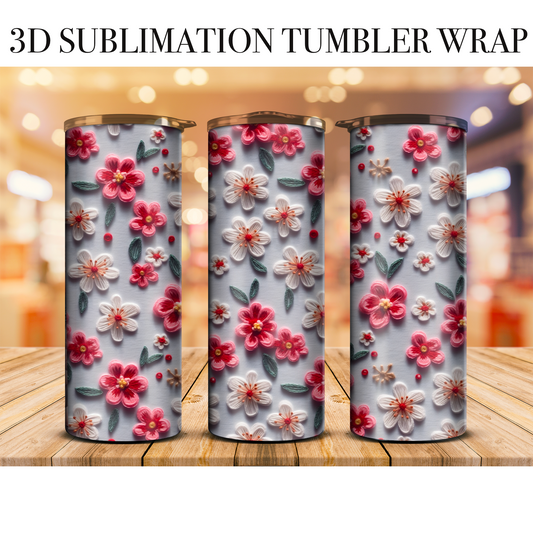 3D Embroidered Floral 20 Oz Skinny Tumbler Wrap Sublimation Transfer