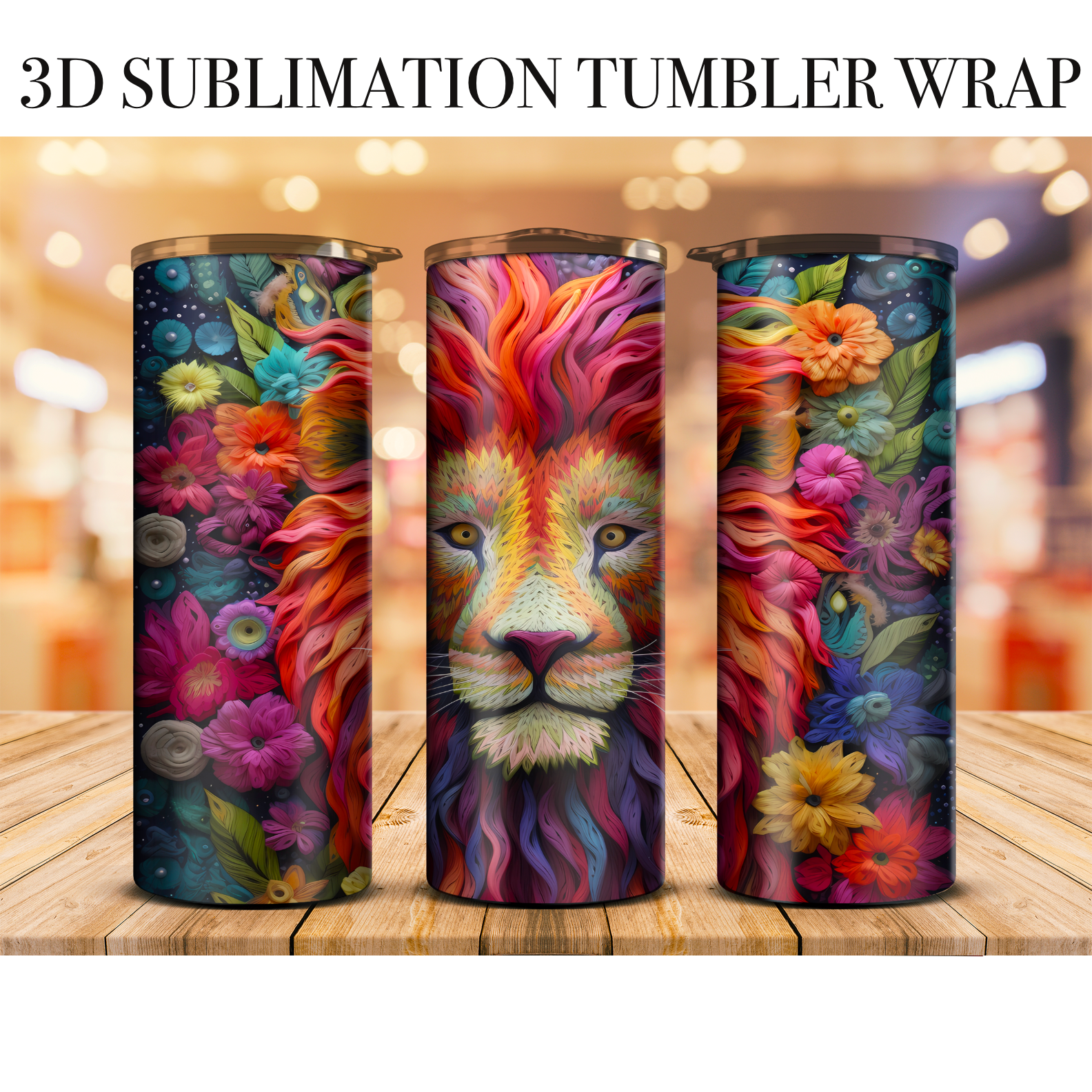 3D Tumbler Wrap Lion 20 Oz Skinny Tumbler Sublimation Transfer