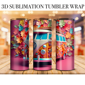 3D Tumbler Wrap Hippie Van 20 Oz Skinny Tumbler Sublimation Transfer