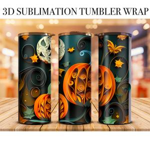 3D Tumbler Halloween Pumpkins  20 Oz Skinny Tumbler Sublimation Transfer