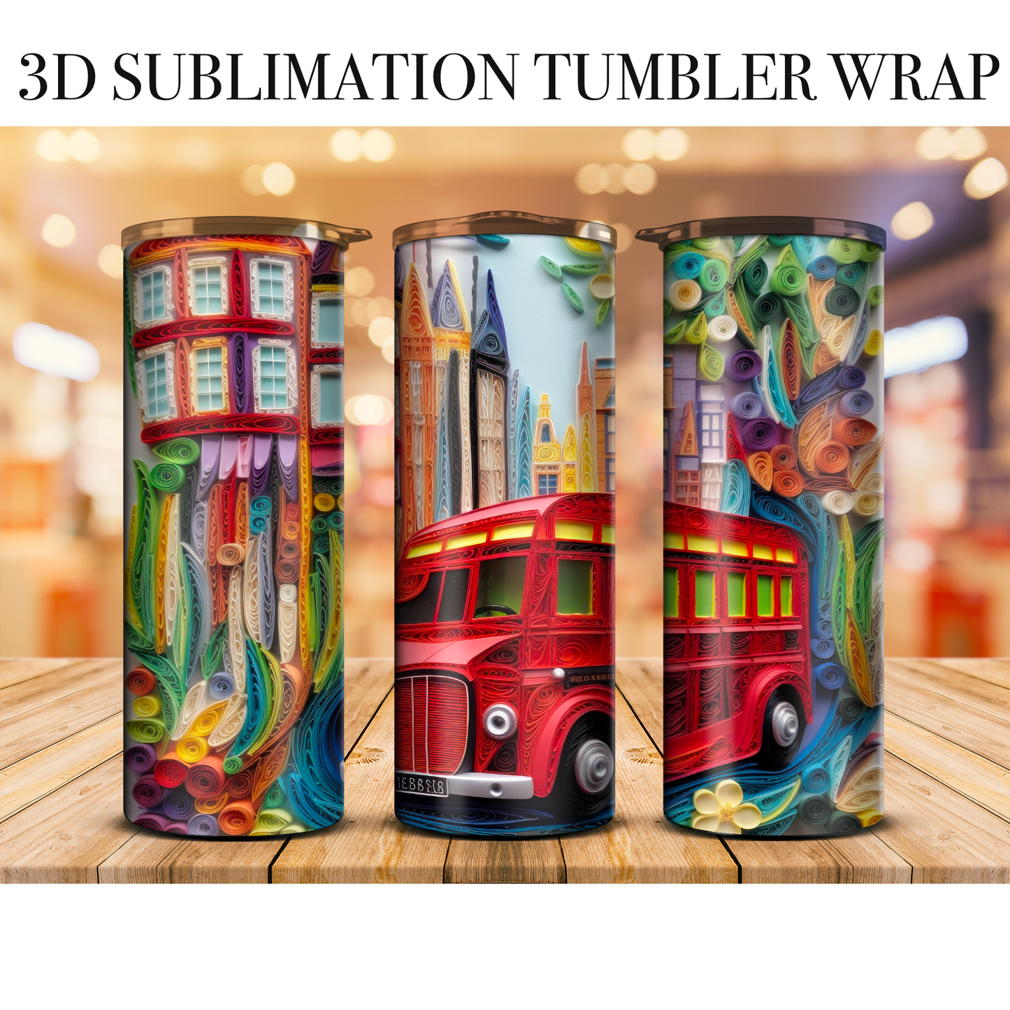 3D Tumbler London Streets 20 Oz Skinny Tumbler Sublimation Transfer