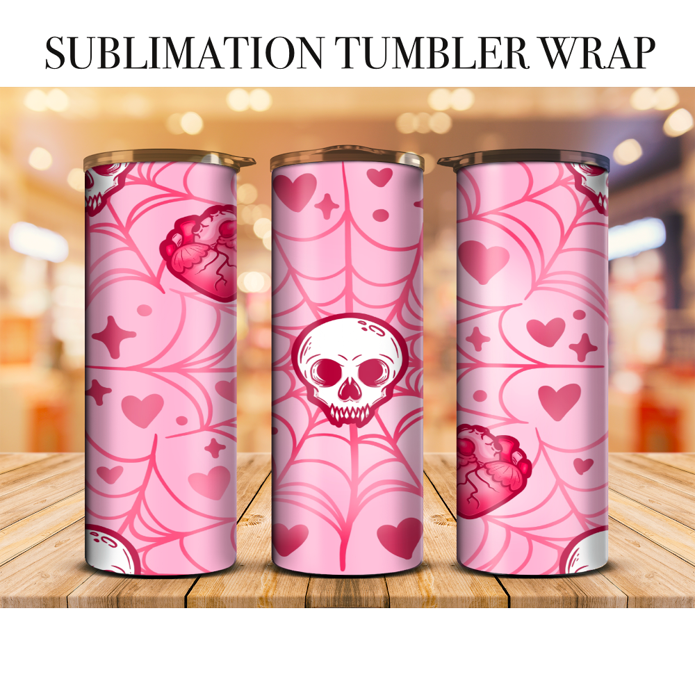 Pink Spider Skull Tumbler Wrap Sublimation Transfer