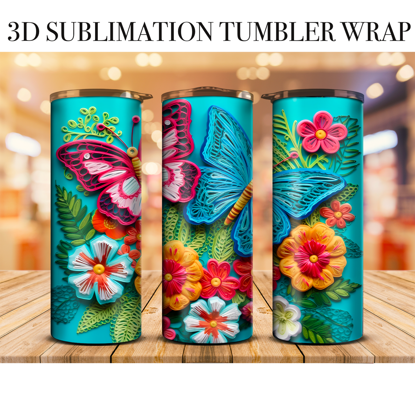 3D Tumbler Wrap Paper Butterflies 20 Oz Skinny Tumbler Sublimation Transfer