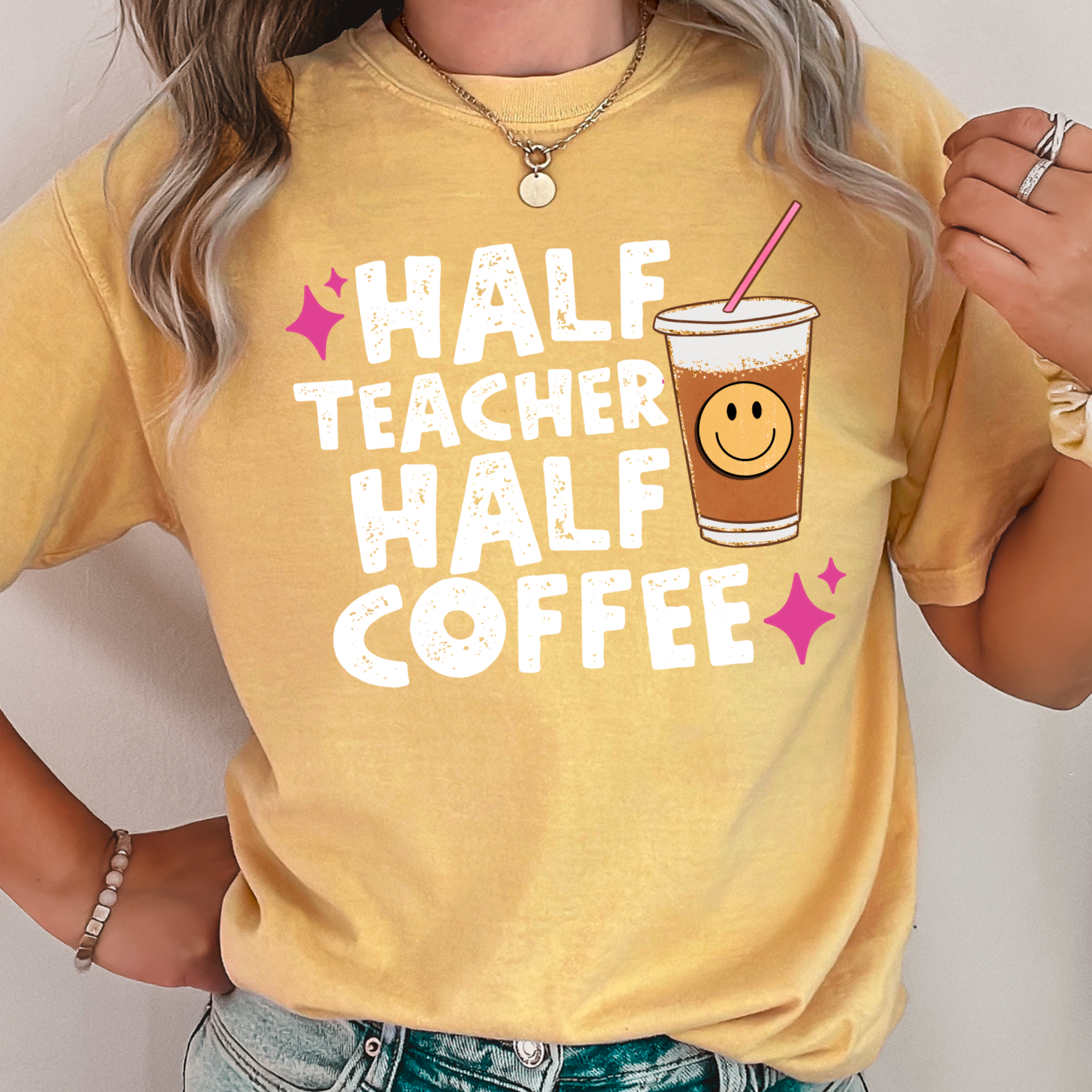 Half Teacher Half Coffee Comfort Color Graphic Tee