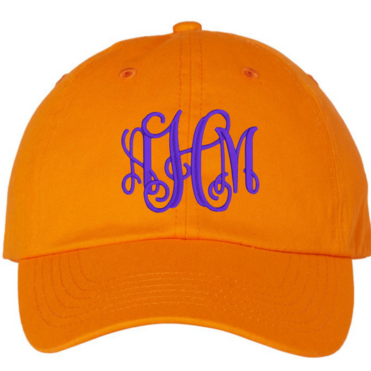 Embroidered Monogram  Hat Orange