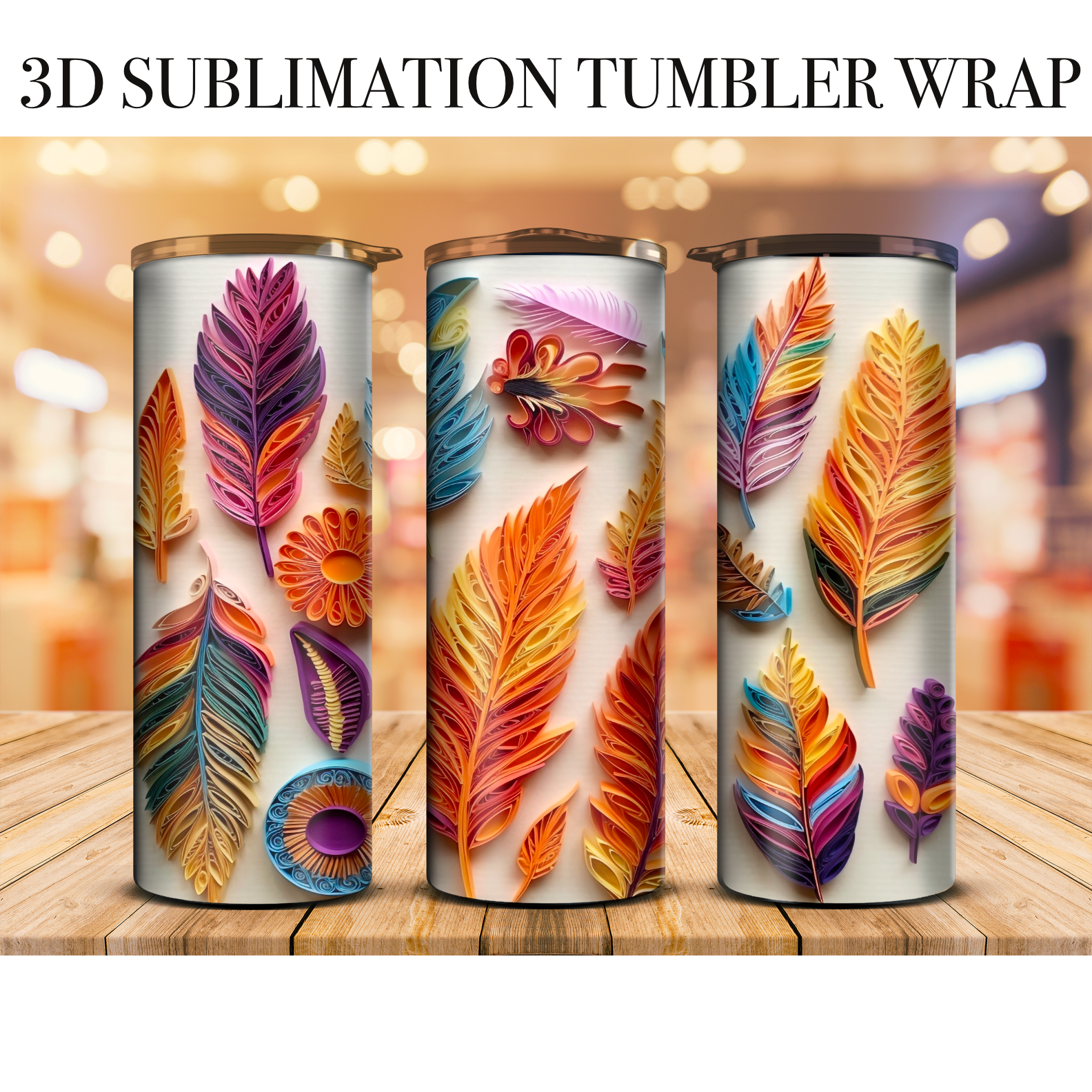 3D Tumbler Feathers 20 Oz Skinny Tumbler Sublimation Transfer
