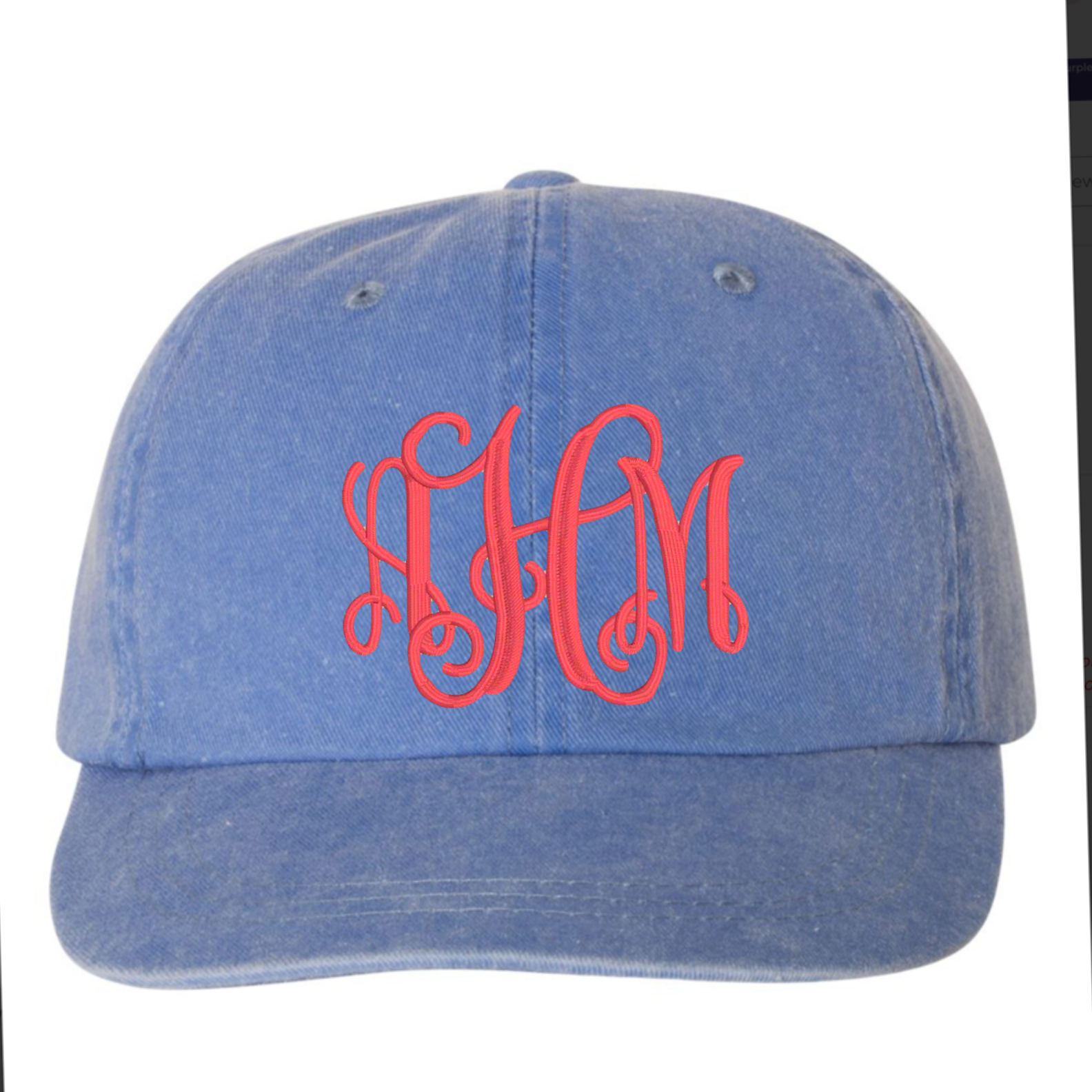 Embroidered Monogram  Hat Mineral Wash Blue