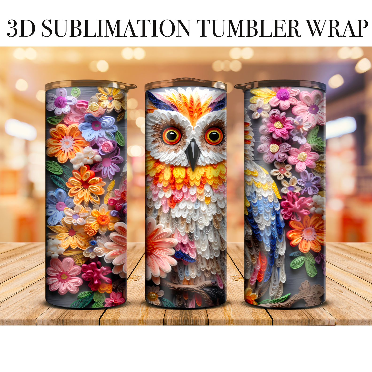 3D Tumbler Wrap Owl  20 Oz Skinny Tumbler Sublimation Transfer